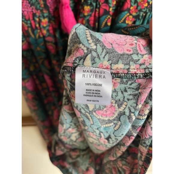 MARGAUX RIVIERA Black Floral Smocked Midi Dress Size Medium - Picture 8 of 9